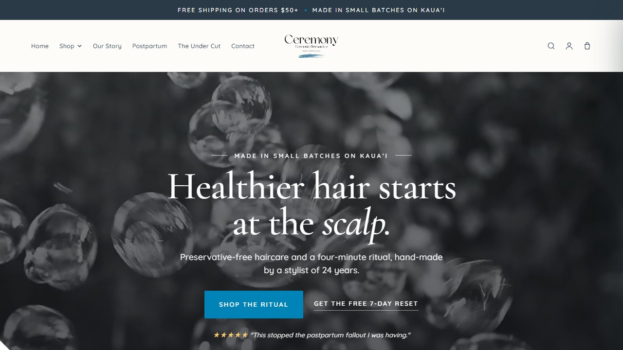Ceremony by Harmonie storefront: Healthier hair starts at the scalp.